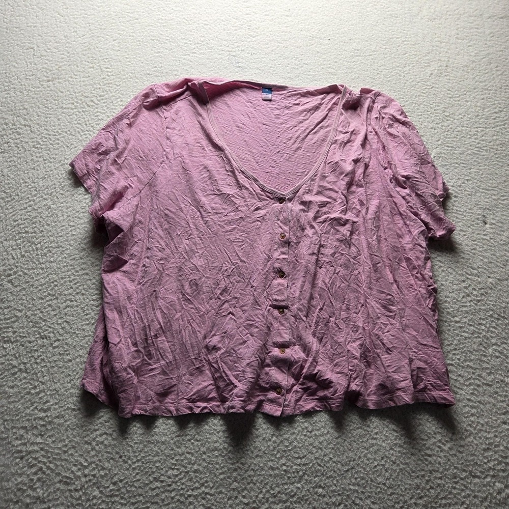 Old Navy Shirt Womens Plus 3X Pink V Neck Short Sleeve Solid Jersey Button Top